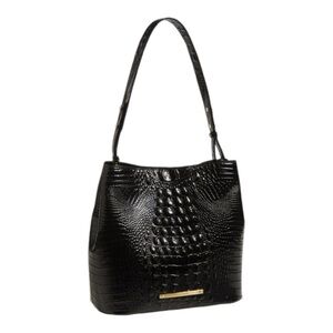 Brahmin Camden Black Croc Embossed Melbourne Leather Tote Satchel Bucket Bag